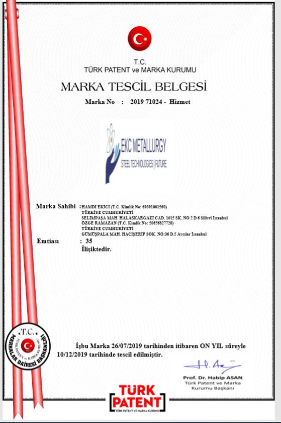 EKC METALLURGY TESCİL EDİLDİ!